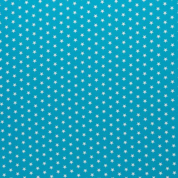 Baumwoll Druck Sterne Azur/Weiß  Ø 1 cm